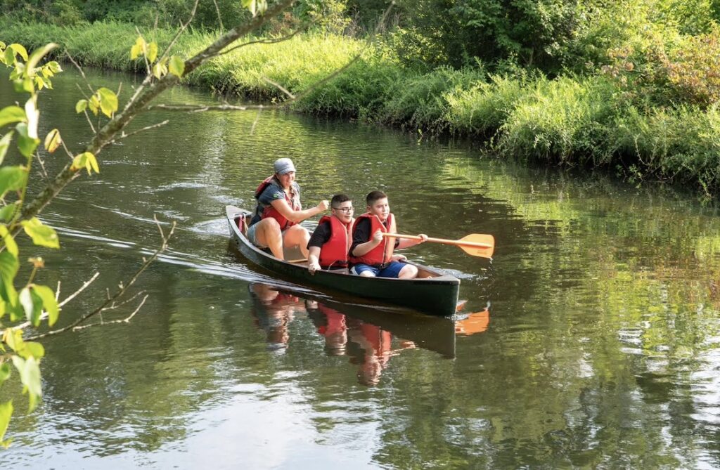 Family in canoe